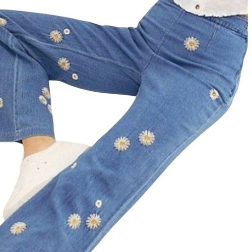 Free People Daisy Embroidered High Rise Wide Leg Retro Denim Jeans Damen 28 - Bild 4 von 12