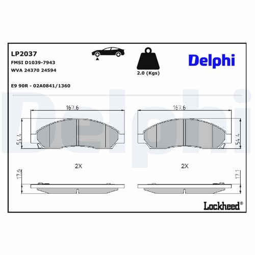 LP2037 BRAKE PAD SET, DISC BRAKE DELPHI - Picture 1 of 4