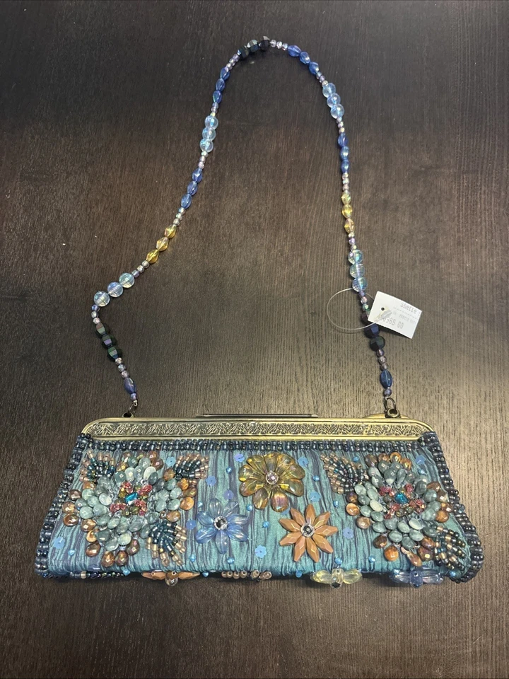 Cartera floral vintage Mary Frances azul con cuentas con etiqueta Foto 3 de 4