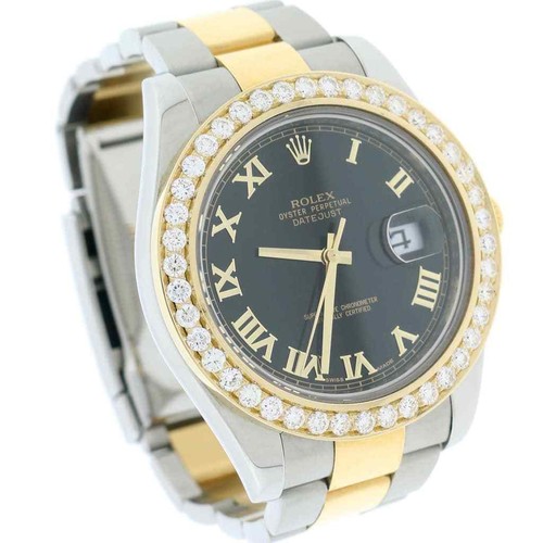 Rolex Datejust II 41mm Factory Black Roman Dial/3.07Ct Diamond Bezel Box Papers - Picture 3 of 9
