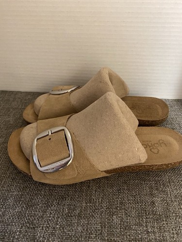 Yokono Silver Buckle Cork Footbed Suede Leather Sock Sandals Size 6.5 - Picture 2 of 11