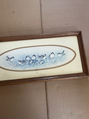 Vintage signiert Margie Morrow 1983 gerahmt Vögel auf Ast Bild Landhaus Kern - Bild 10 von 14