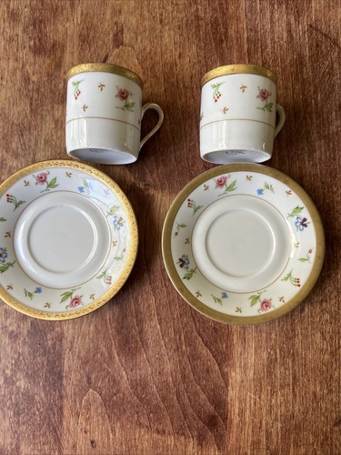 Winterling Bavaria Demitasse Set 2Cups Sauscers Floral Gold Trim Germany Vintage - Picture 3 of 12