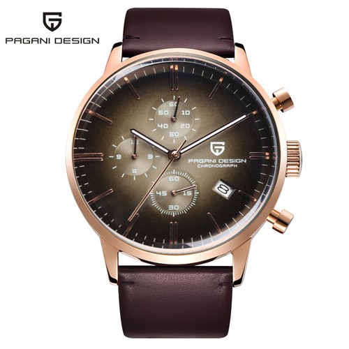 PAGANI DESIGN Men VK67 Quartz Wrist Watch Waterproof Date Leather Steel Band Box - Picture 5 of 18
