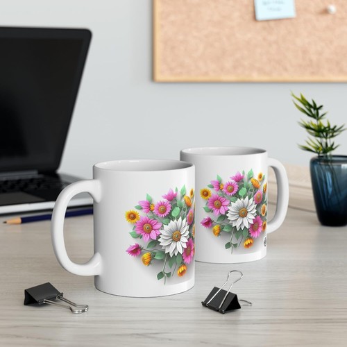 Tazza ceramica floreale 3D - tazza da caffè floreale 11 oz, microonde e lavastoviglie - Foto 6 di 12
