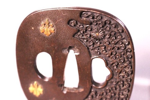 Japan Antik Edo Paulownia und Chrysantheme Arabeske Carvin Box Schwert Katana - Bild 8 von 10