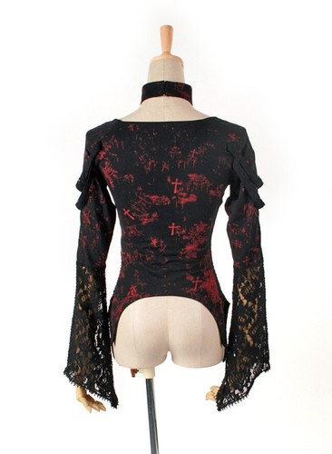 New PUNK RAVE Rock Gothic Black & Red Cotton T-shirt Blouse Top AUSTRALIAN STOCK - Picture 6 of 13