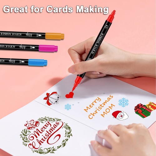 24 Colors Acrylic Paint Pens, Dual Tip Pens with Medium Tip and Brush Tip for... - Picture 7 of 8