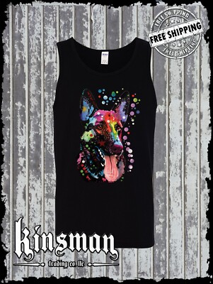Dean Russo German Shepherd Watercolor Dog Tank Top T-Shirt Animal Lover K-9