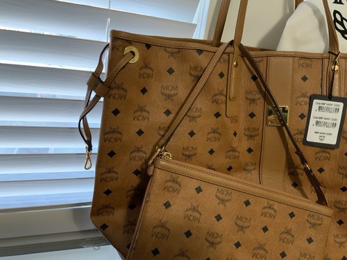 NEW Authentic MCM Liz Large Reversible Visetos Shopper tote bag COGNAC - Picture 4 of 23