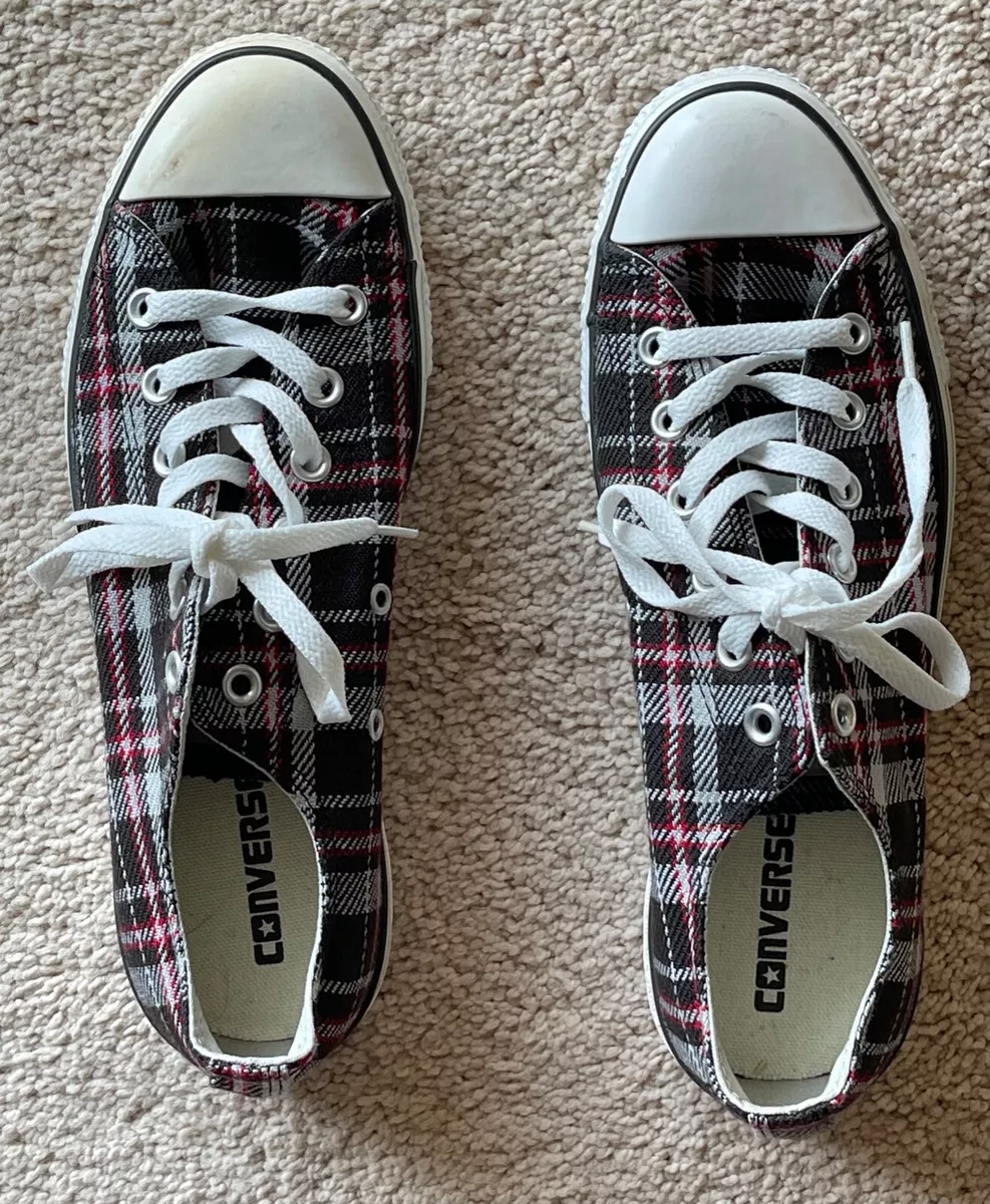 Converse All Stars Chuck Taylor Low Cut Black Red Gray Plaid Mens 8