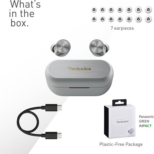 Technics Hi-Fi True Wireless Bluetooth Earbuds with Noise Cancelling, Silver - Picture 10 of 10