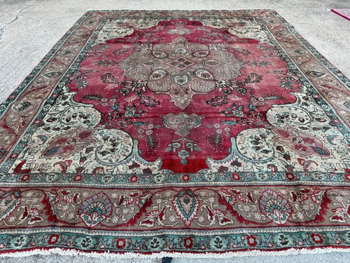 9x12 RED ORIENTAL RUG ANTIQUE HAND-KNOTTED old real handmade blue carpet VINTAGE - Picture 2 of 18