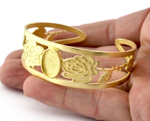 Oval Blanko Blumen Armband Monatsblume Sockelfassung Lünette Roh Messing 3049 - Bild 2 von 3