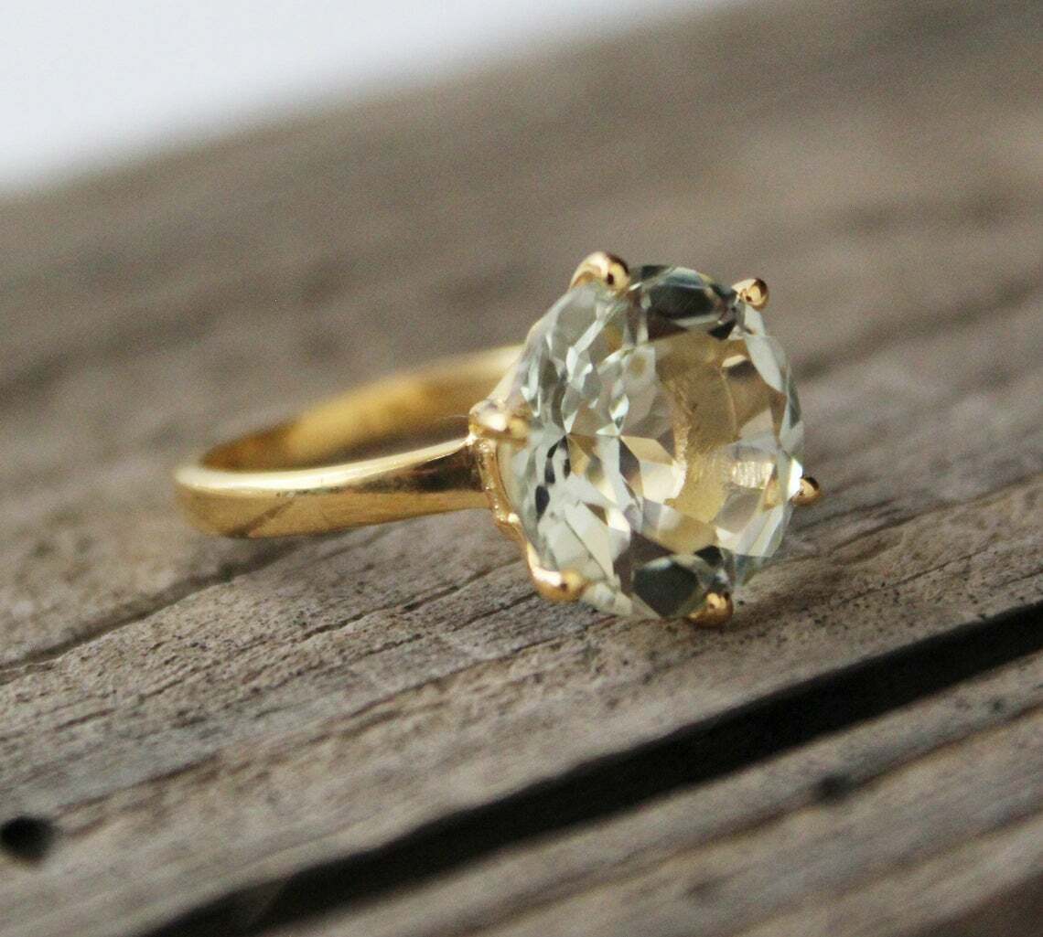 Verde Amatista Anillo, Anillo de Oro, Piedra Nacimiento Febrero, 925 Plata Ley,