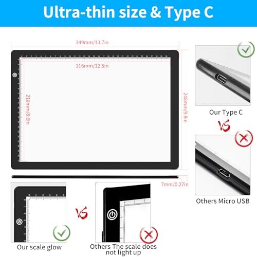 A4 LED Tracing Light Box with 4 Clips, Ultra-Thin Diamond A4 with Kits (Black) - Picture 3 of 8