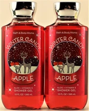 QTY 2 - Bath & Body Works WINTER CANDY APPLE Hair Face Body Wash Shower Gel 10oz