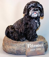 Black Shih Tzu Cremation Urn Dog Memorial Stone Unique Grave Decor Pet Sculpture