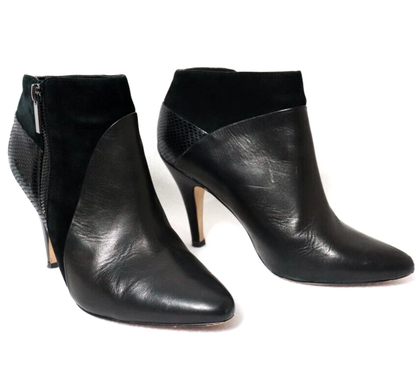 Giovanna Womens Boots Size 39 8.5 Black Leather Suede Snake Pointed Toe Contrast - image 2 of 4