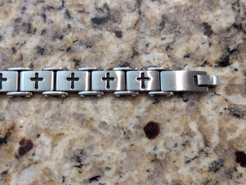 True Religion Men's Jewelry Cross Bracelet Link Chain Stainless Steel 9 inch - Picture 2 of 5