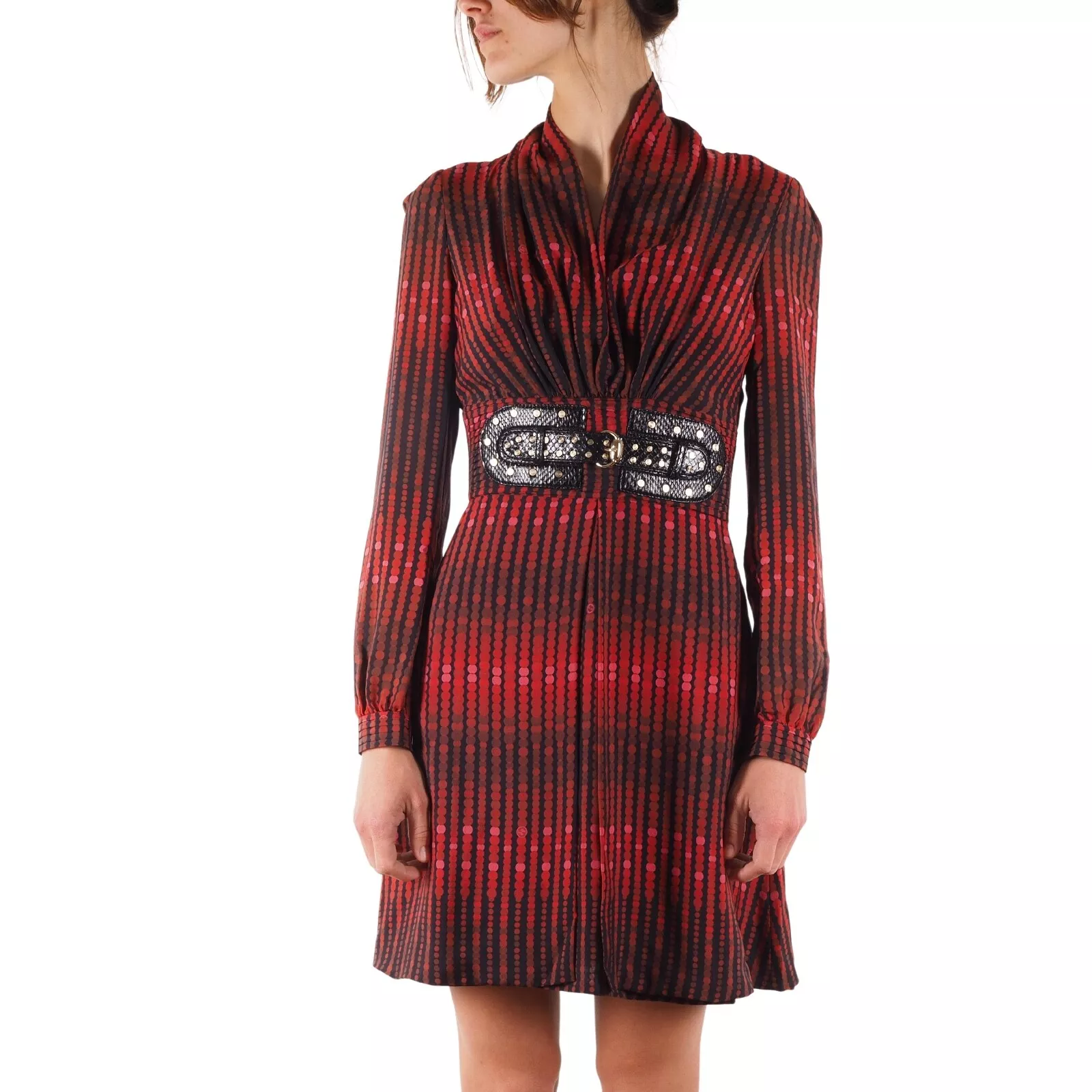 Robe ceinturée cuir soie rouge femme Gucci vintage 2006 taille 40