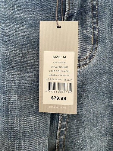 BNWT Katies Womens Blue Denim Jeans Size 14 Skinny 7/8 Length Mid Rise Button - Picture 6 of 12
