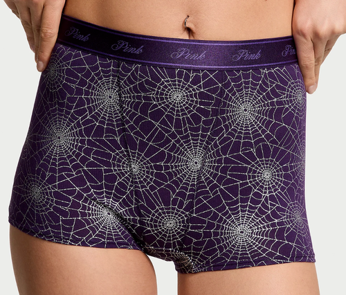 Victoria's Secret PINK Logo Cotton HIGH WAIST BOYSHORT Panty Foil Spider Web NEW - Picture 1 of 3