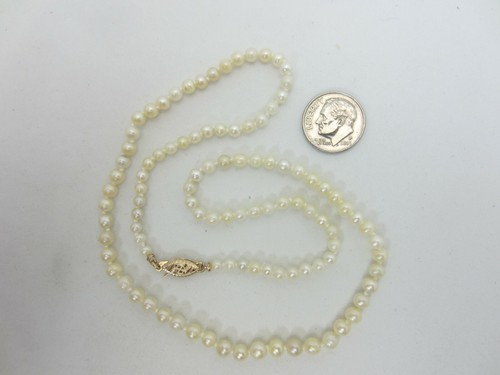 New Genuine Cultured Pearl Necklace 5 to 3.5 mm. 18" 14K Yellow Gold clasp - Picture 3 of 7