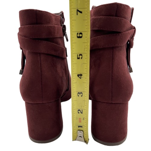 Kelly & Katie Takiso 8W Bootie Burgundy Faux Suede Block Heel Tassel Knot Accent - Picture 7 of 12