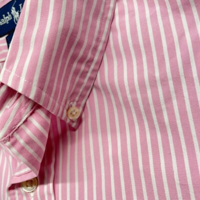 希少◎ ralph lauren blake pink linen! XXL RALPH LAUREN BLAKE Shirt Men XL Pink Striped Cotton Button