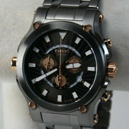 NEW Renato Men's Calibre Robusto 50, Swiss Ronda 5040.D, Black/Rose on GunMetal - Picture 4 of 11