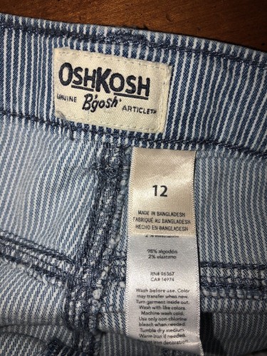 Oshkosh B’gosh Girls Striped Blue White Denim Cuffed Shorts Sz 12 Adj Waist NWT - Picture 3 of 3