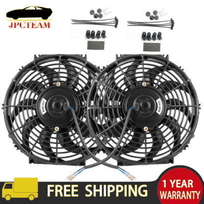 2PCS 12'' Universal Slim Pull Push Radiator Engine Cooling Fan 12V W/ Mount Kits