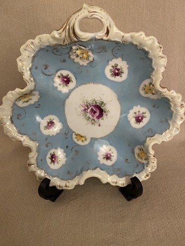 French Porcelain Bonbonniere Bowl Hand Painted Floral Gold Detail - Picture 5 of 12