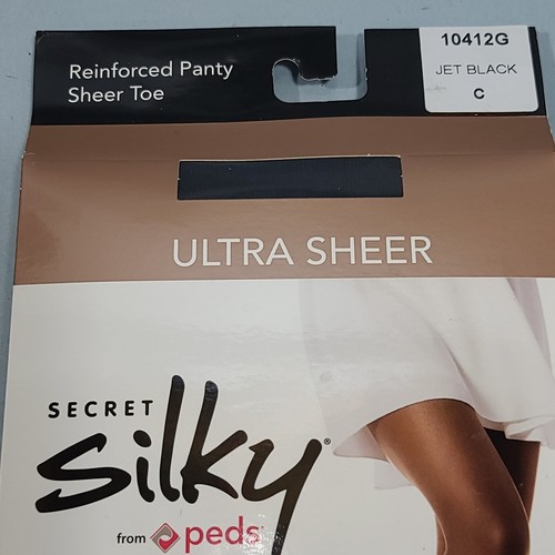 Secret Silky by Peds verstärkte Höschen Strumpfhose Jet schwarz ultra durchsichtig Größe C - Bild 2 von 3