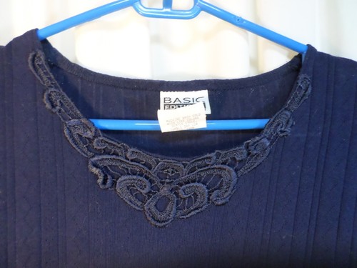 Top de mujer vintage ediciones básicas azul manga corta con cuello con cordones-talla M - Imagen 2 de 6