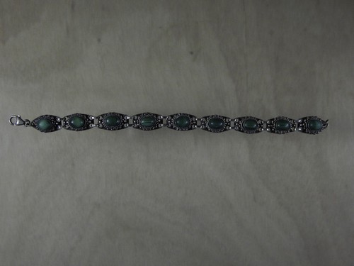 Brazalete vintage de plata de ley con cadena de malaquita de 8 pulgadas marcado - Imagen 2 de 7