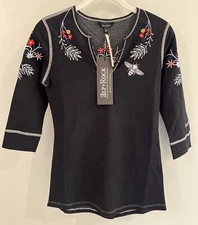 NWT Sundance Catalog Alp N Rock Black “Genevieve Embroidered Tee” Size XS $188