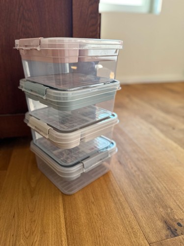 Sortierbox Aufbewahrungsbox 26x24x11cm Stapelbox mit Deckel Kosmetik Organizer - Bild 7 von 12