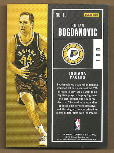 Boleto de temporada Bojan Bogdanovic 2017-18 Panini Contenders #19 Pacers - Imagen 2 de 2