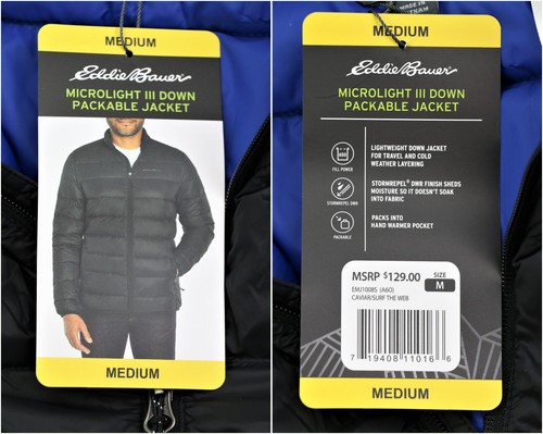 New Eddie Bauer Men's Packable Down Jacket Sizes S-XXXL Water Repellent Black - Picture 9 of 12