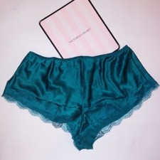 Victoria Secret Sleep Shorts XL Satin Teal Lace Trim Lingerie Sleepwear New