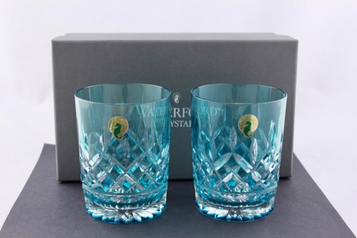 SET OF 2 WATERFORD CRYSTAL LISMORE AQUA DOUBLE OLD FASHIONED GLASSES - NIB - 第 4/9 張圖片