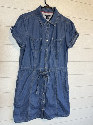 Tommy Hilfiger Denim Kleid mit Knopfleiste und Druckknopfleiste Größe Large Damen Y2K