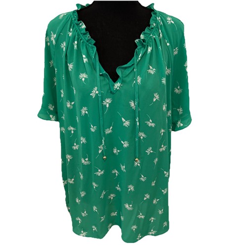 Blusa para mujer Liz Claiborne XXL cuello corbata dividido verde blanco floral $40 - Imagen 3 de 13