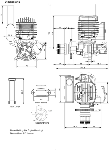 EPHIL X-Series 38cc-S Pro Gasoline Engine w/ E-Starter; Spark Plug & Electronic - Picture 5 of 6