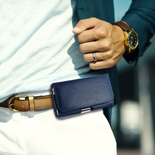 Horizontal Leather Cell Phone Pouch Holster Holder with Belt Clip Cover Case - Picture 7 of 43