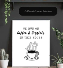 Coffee and Crystals Coffee Bar Witchy Cozy Printable Digital Wall Art Home Deco