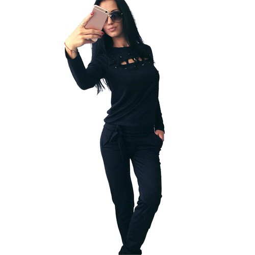 Ladies Tracksuit Set Loungewear Lace Up Sweatshirt Tops Pants Casual Comfy Suit - Picture 22 of 28