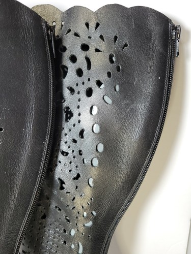 Bellini ‘Celine’ Black Leather Womens Laser Cut Knee High 3.5" Heel Boots Sz 10 - Picture 9 of 12